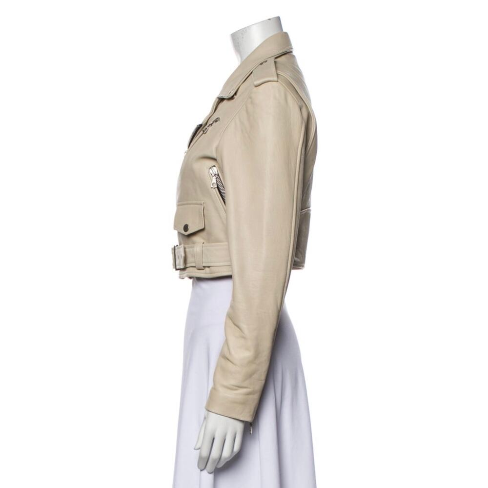 John Elliott Women’s XS 100% Leather Biker Moto Jacket Cropped Beige - Picture 2 of 3